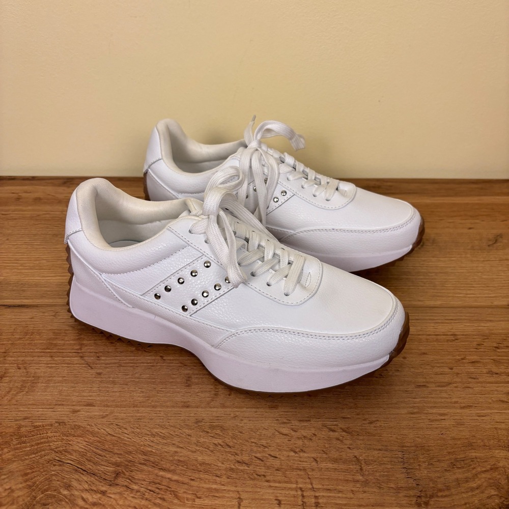 RAG & CO Athion Studded Real Leather Sneakers White Women Size 7 Platform Casual